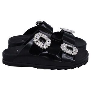 Roger Vivier Slidy Viv' Sandals in Black Leather